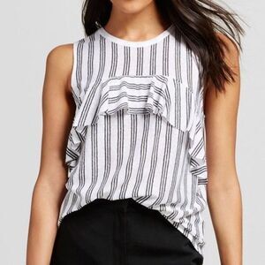 NEW Who‎ What Wear White Black Stripe Ruffle Tank Top Target Size Medium
